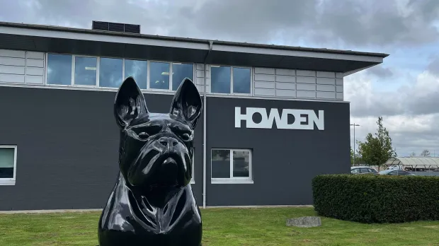 Statue of dog in front of building